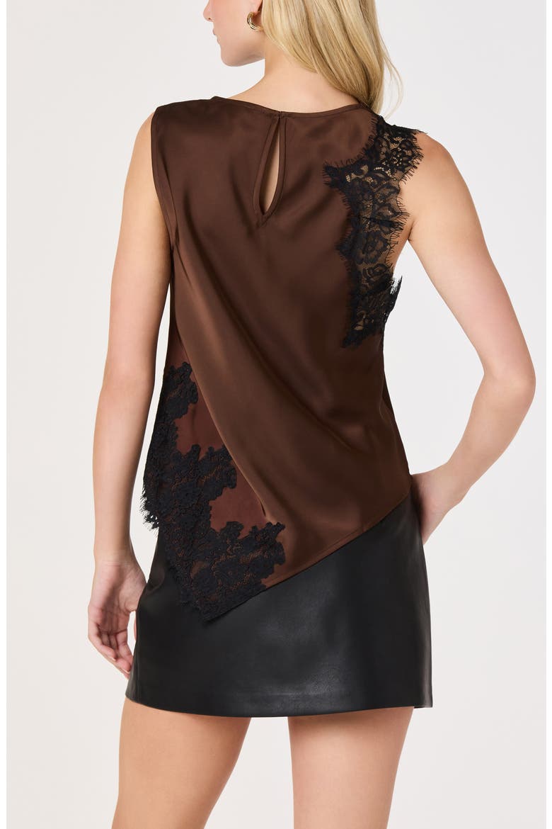 Beth Lace Detailed Asymmetric Top, Alternate, color, BROWN