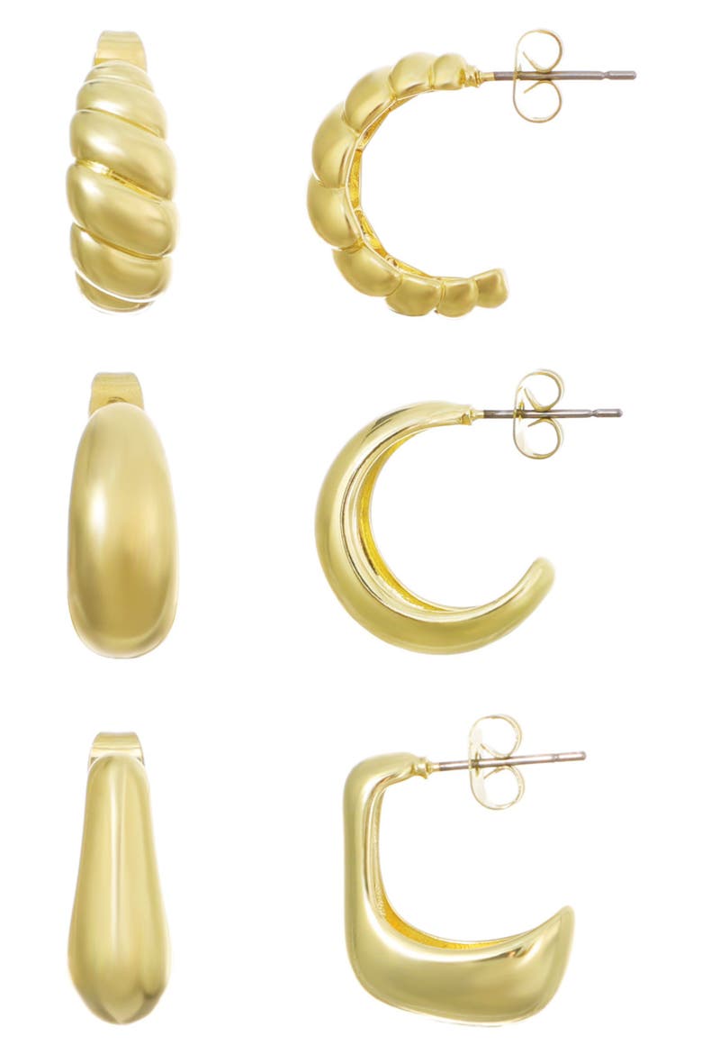 14K Gold Plated Hoop Earrings Set, Main, color, GOLD