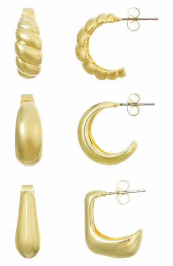14K Gold Plated Hoop Earrings Set