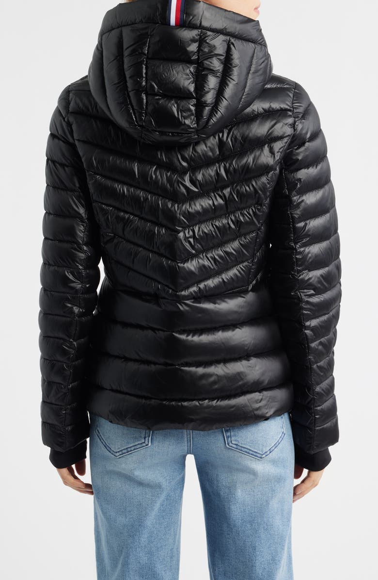 Tommy Hilfiger Packable Chevron Puffer Jacket with Hood, Alternate, color, Black