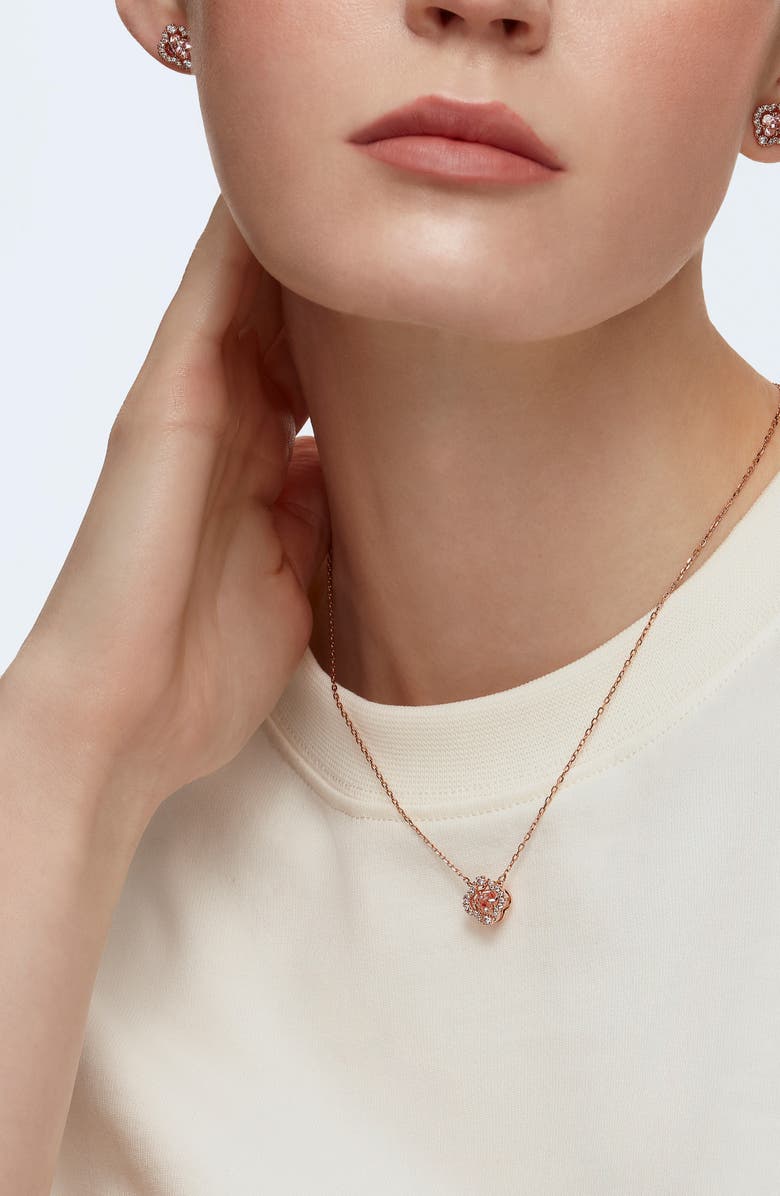 Swarovski Una Clover Stud Earrings & Necklace Set, Alternate, color, Pink