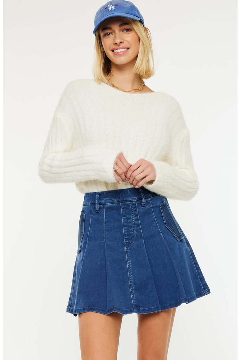 Sandy High Rise Pleated Mini Skort, Alternate, color, Dark Indigo