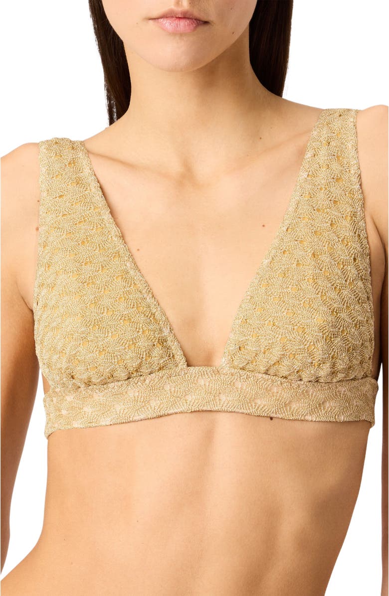 Missoni Bralette Bikini In Lamé Viscose With Raschel Workmanship, Alternate, color, Gold