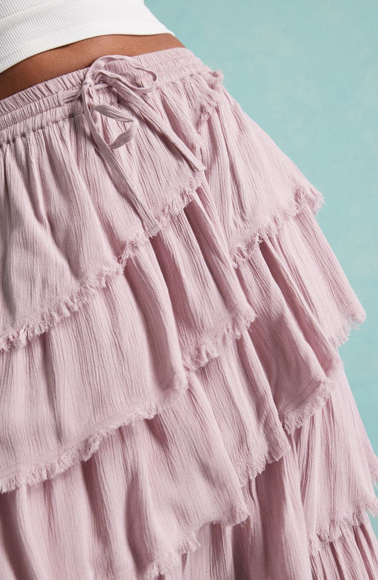 Miss Selfridge Fringe Trim Tiered Maxi Skirt, Alternate, color,