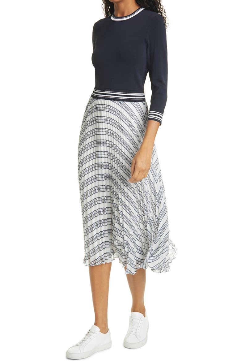Faustaa Three Quarter Sleeve Midi Dress, Alternate, color, NAVY