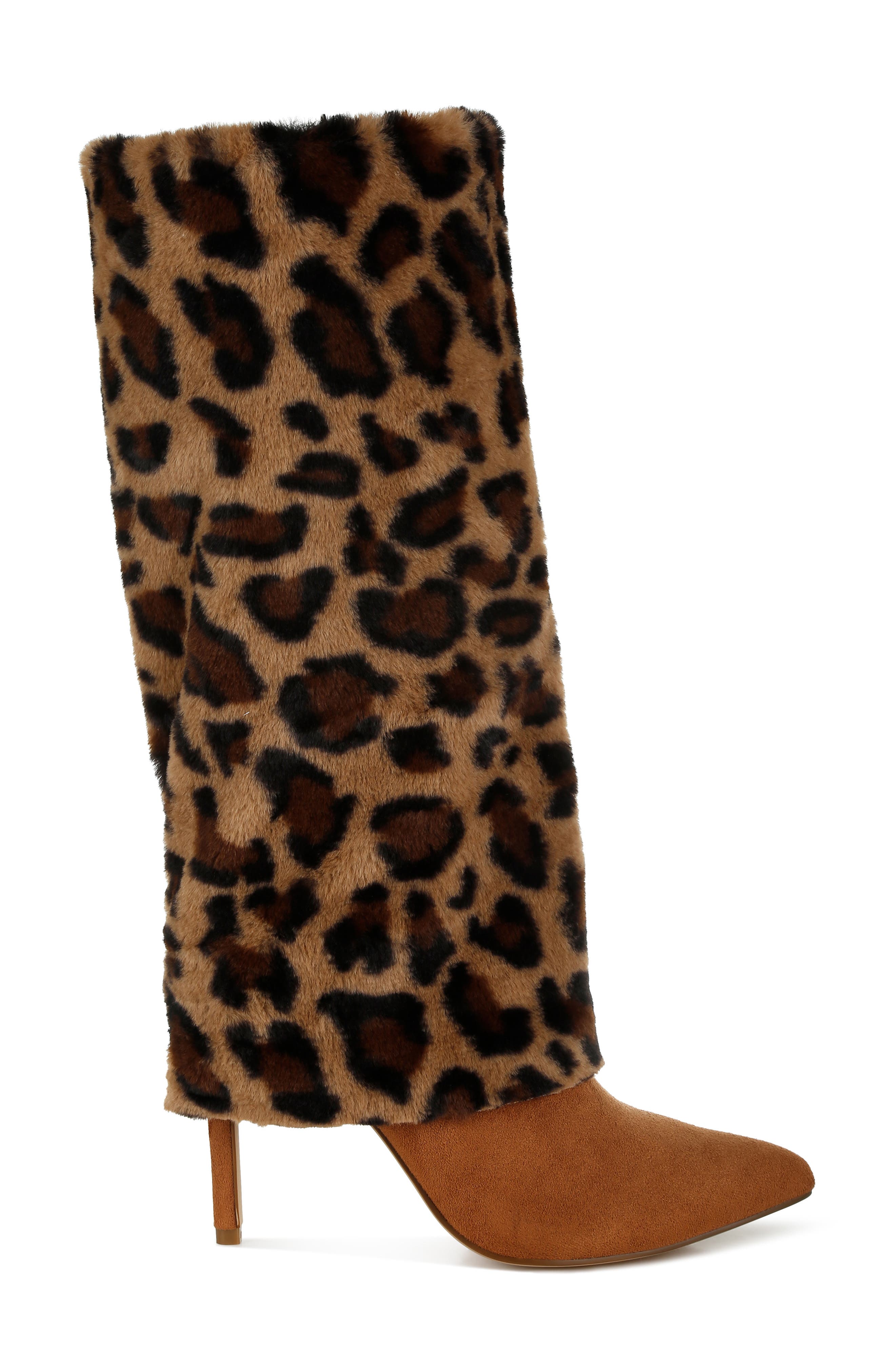 Everglade Faux Calf Hair Knee High Boot, Alternate, color, LEOPARD