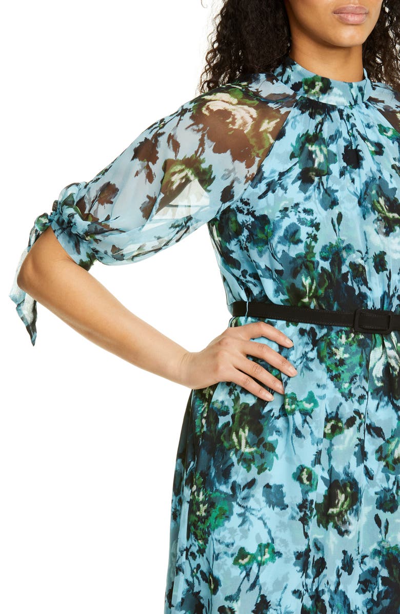 Erdem Belted Floral Print Silk Voile Dress, Alternate, color, 