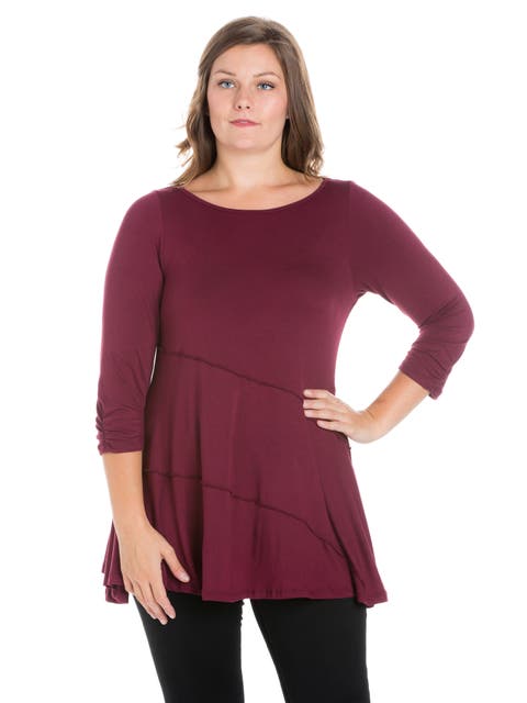 Plus Size Ruched Sleeve Swing  Tunic Top