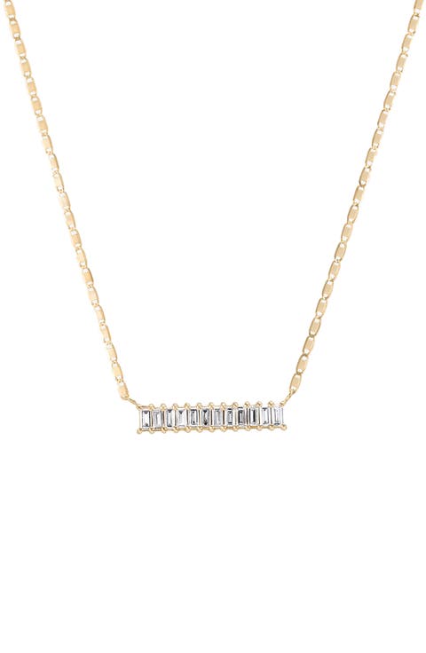 14K Gold Baguette Diamond Bar Pendant Necklace