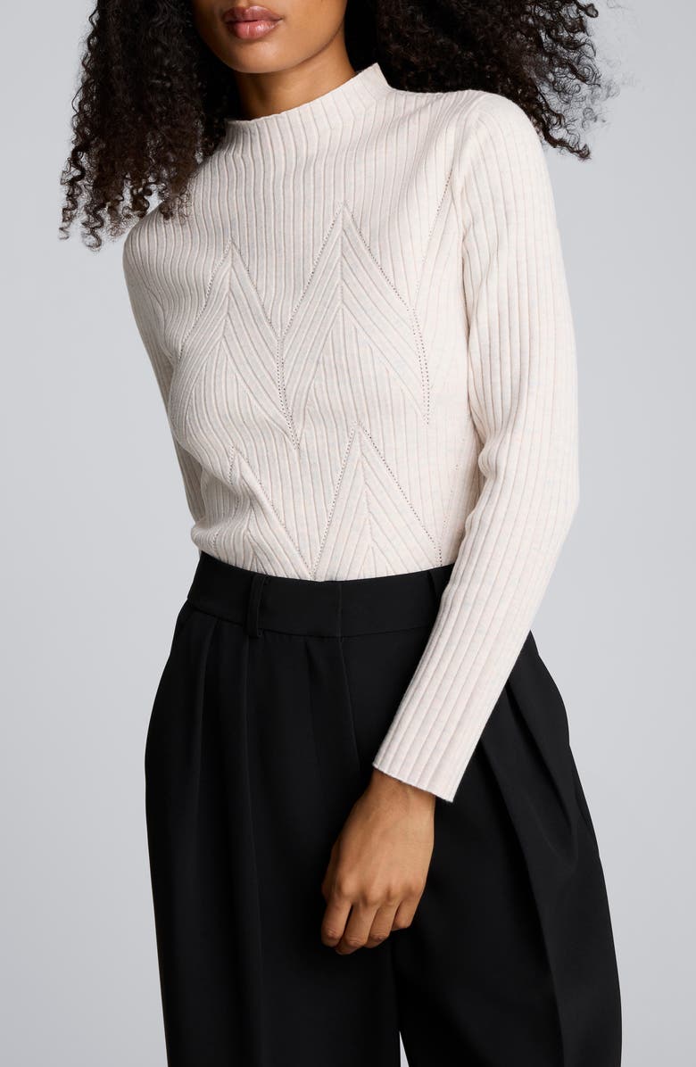 Kenneth Cole Mock Neck Chevron Rib Sweater, Alternate, color, Almond Milk Heather