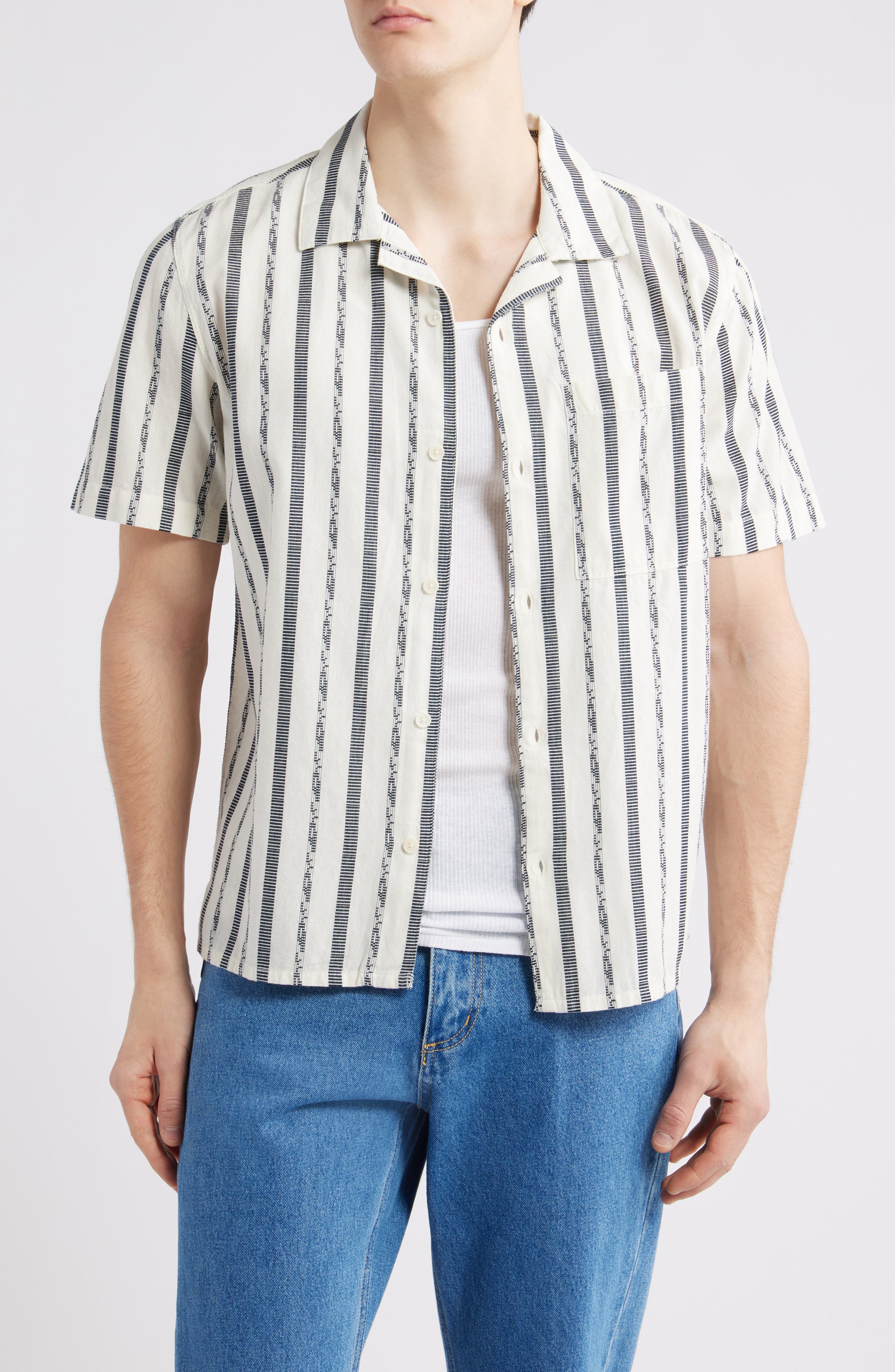 Wax London Didcot Stripe Camp Shirt
