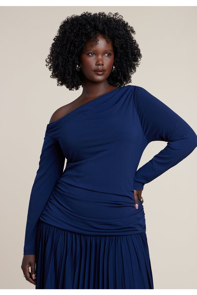 Long Sleeve Drop Waist Maxi Dress, Alternate, color, NAVY BLUE