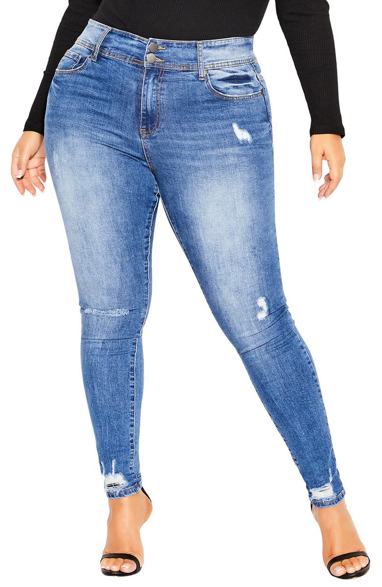 City Chic Escape Distressed High Waist Skinny Jeans, Main, color, 