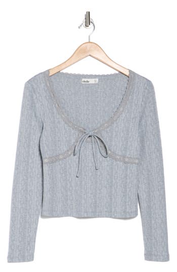Elodie Lace Tie Front Top In Heather Grey