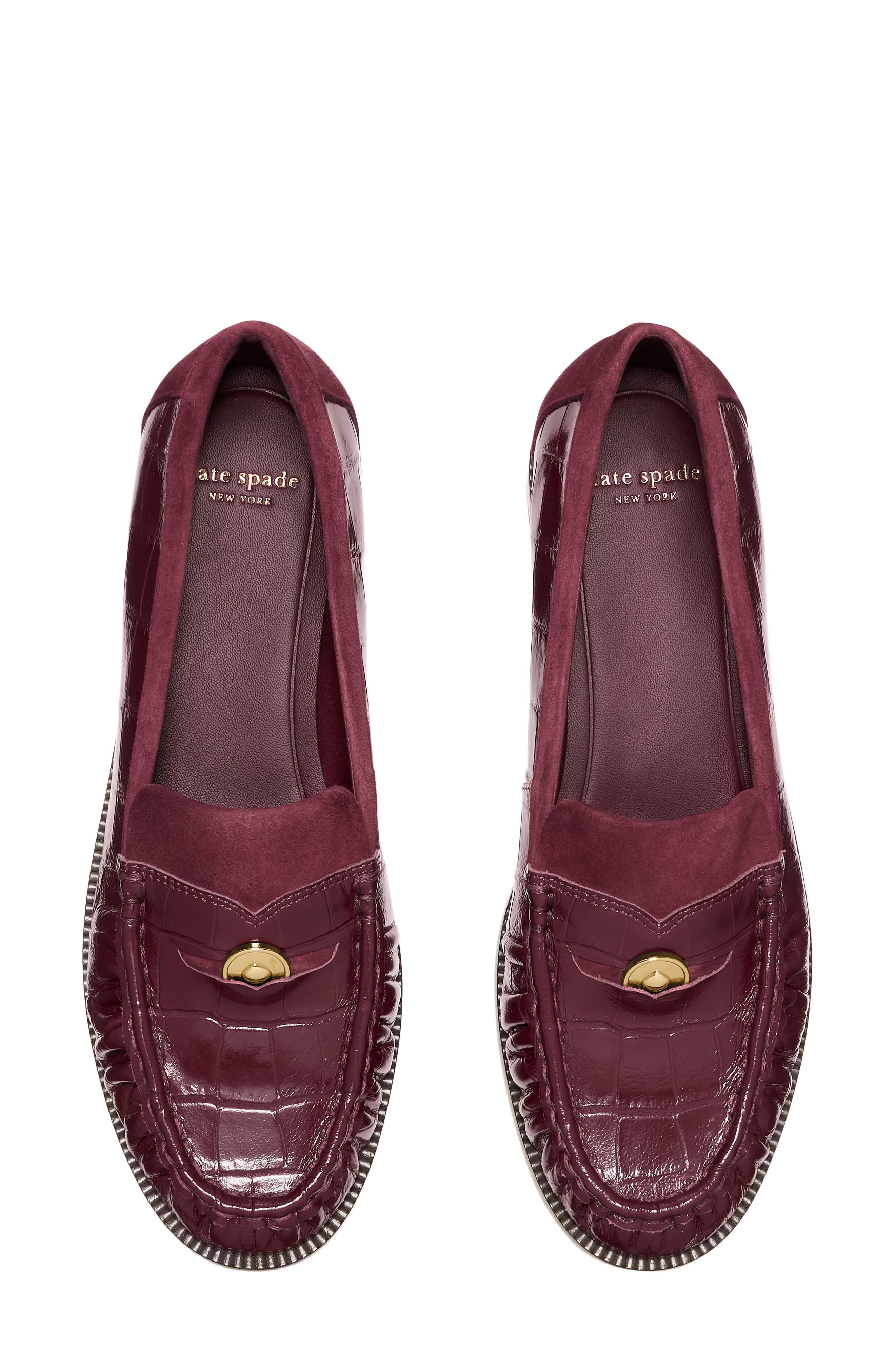 Penny Croc Embossed Leather Loafer, Alternate, color, CHERRY JUICE
