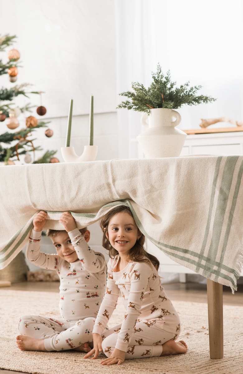 Petit Lem Kids' Santa Workshop Fitted Two-Piece Pajamas, Alternate, color, Beige