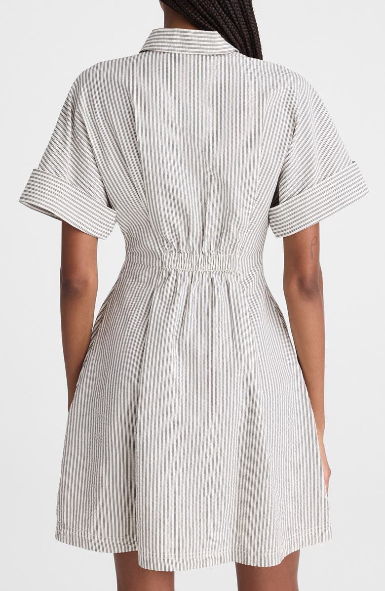 Madewell The Perry Stripe Cotton Seersucker Mini Shirtdress, Alternate, color, Black Vintage Ivory Yarndye