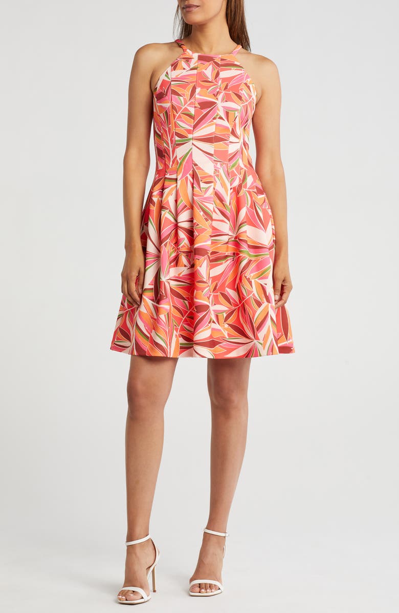 Vince Camuto Fit & Flare Scuba Knit Dress, Main, color, Pink Multi