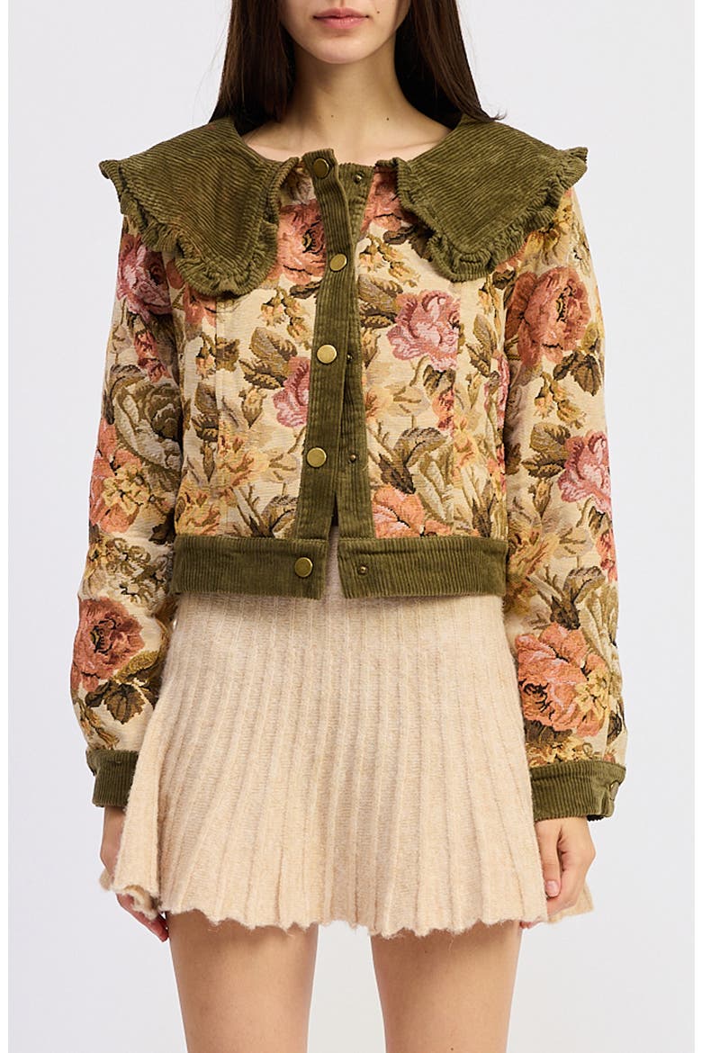 Nathalia Floral Print Jacket, Main, color, OLIVE CORAL