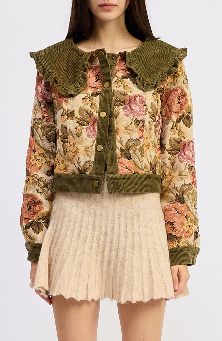 JACQUIE THE LABEL Nathalia Floral Print Jacket, Main, color, Olive Coral