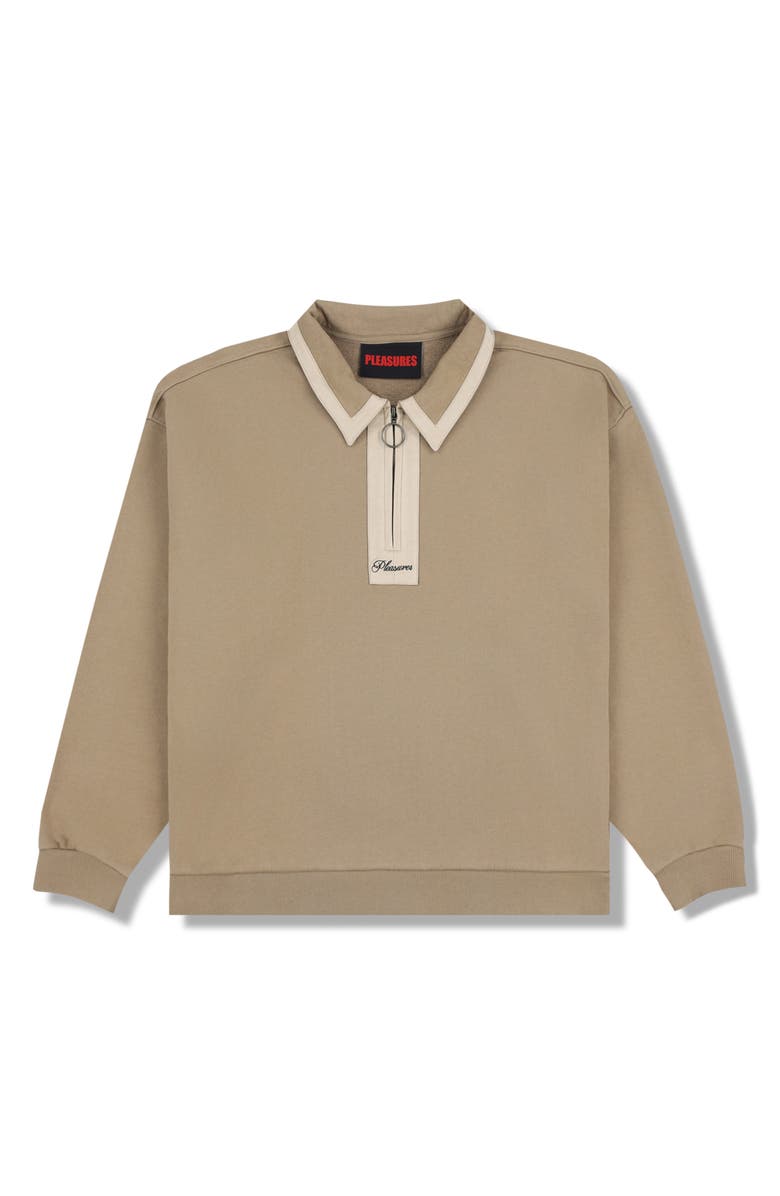 PLEASURES Drift Cotton Quarter Zip Polo, Alternate, color, Tan