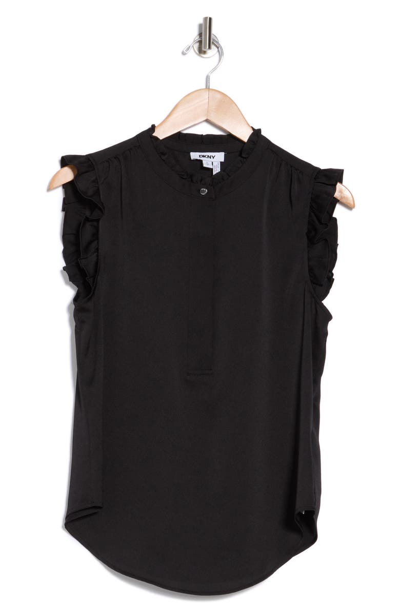 DKNY Ruffle Sleeve Covered Half Placket Satin Top, Alternate, color,