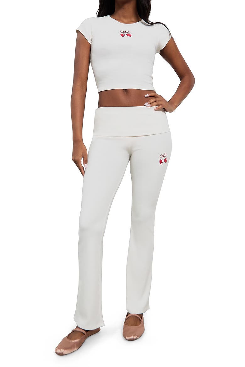 Cherry High Waist Foldover Rib Pants, Alternate, color, JET STREAM