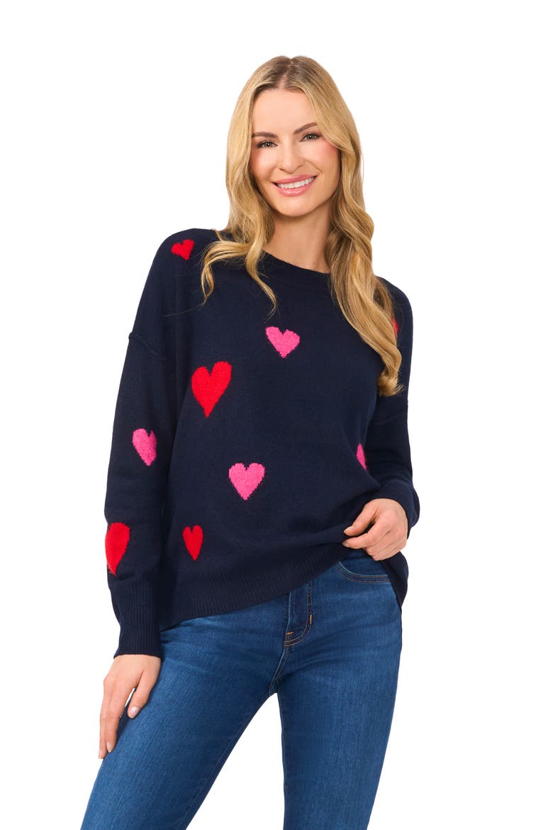 Heart Pattern Intarsia Sweater, Alternate, color, CLASSIC NAVY