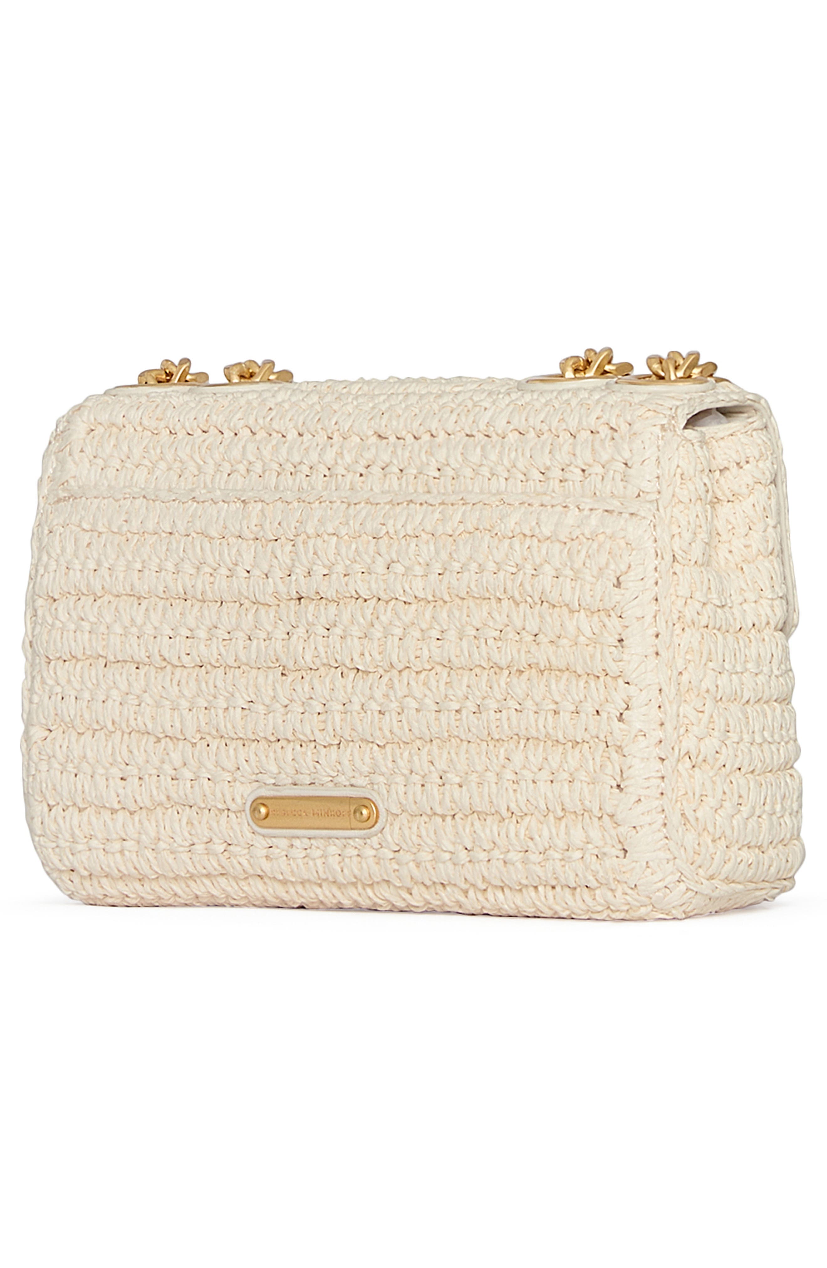 Rebecca Minkoff Small Edie Straw Crossbody Bag, Alternate, color, Porcelain