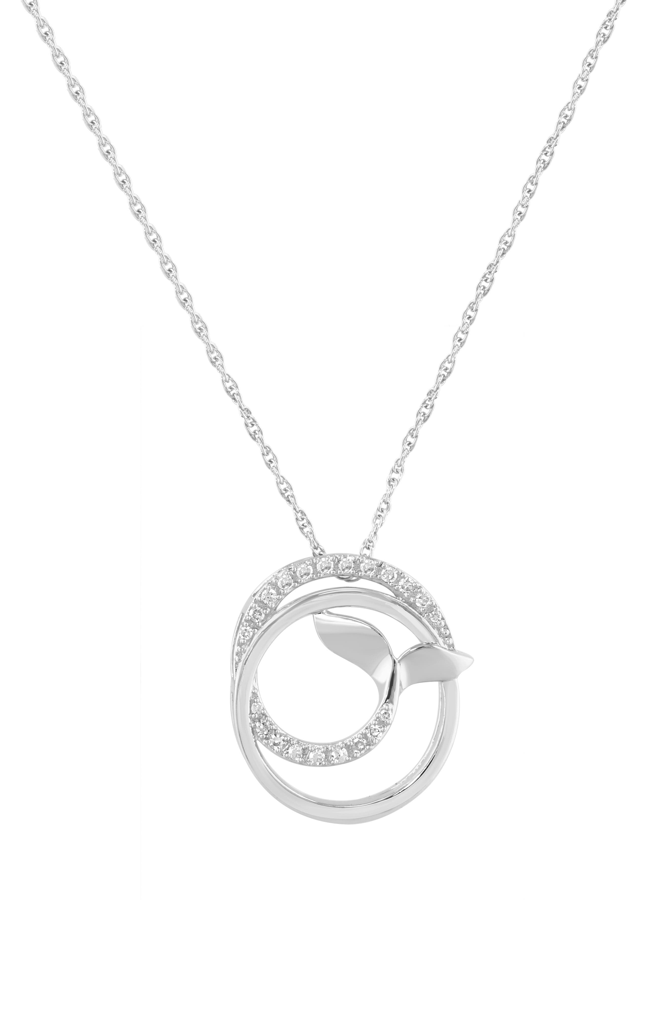 Sterling Silver Diamond Whale Tail Pendant Necklace