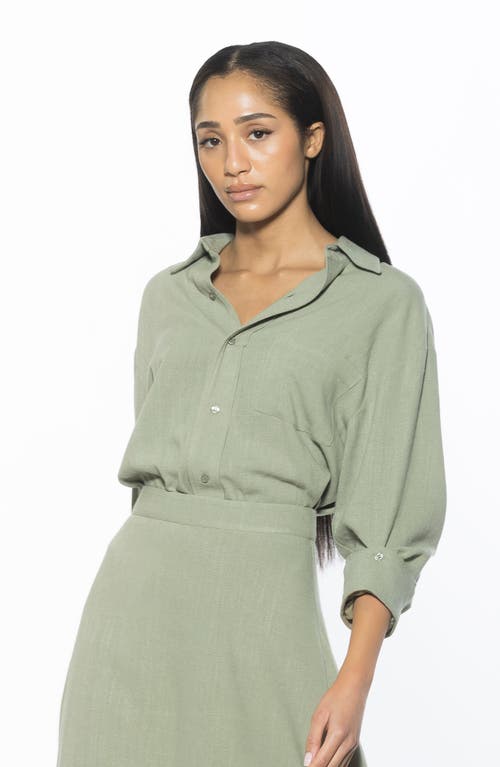 Alexia Admor Amber Oversize Long Sleeve Linen Button-up Shirt In Sage