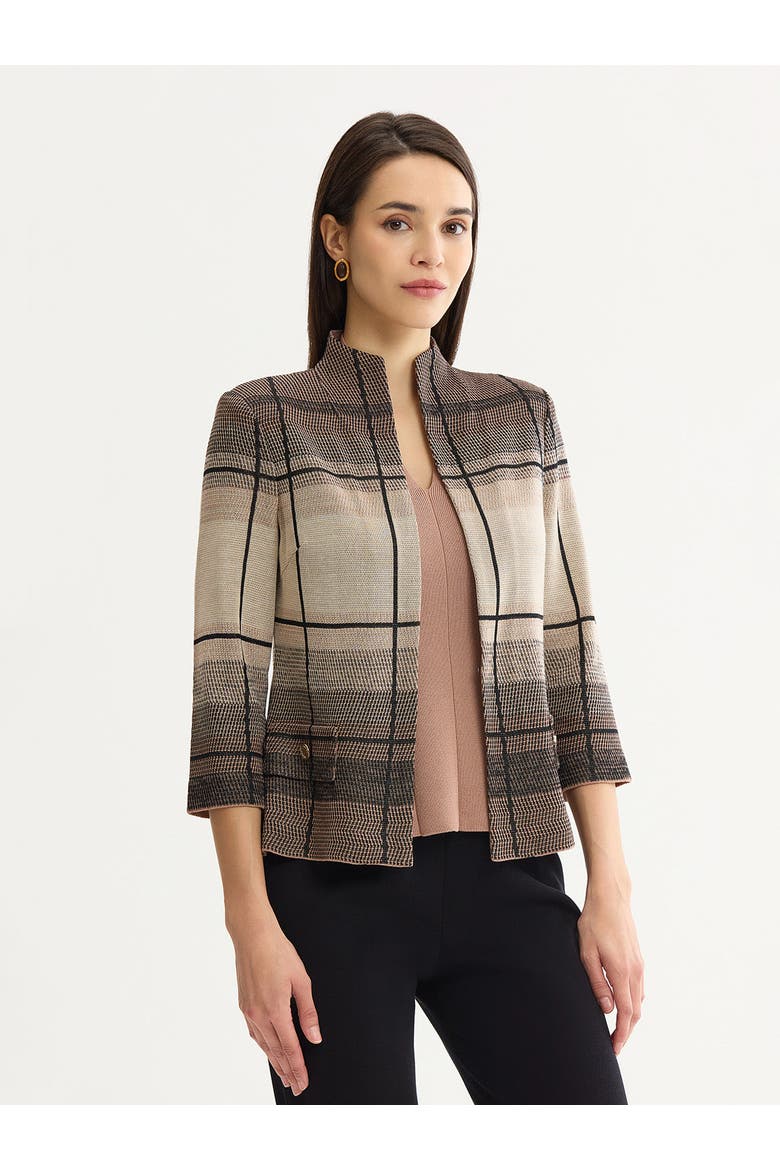Ombre Grid Flat Knit Jacket, Alternate, color, Charmeuse/Biscotti/Black
