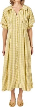 English Factory Gingham Puff Sleeve Seersucker Shirtdress