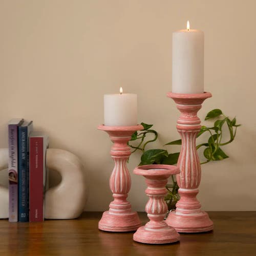 Mela Artisans Rosé Reverie Pillar Candleholder Set In Pink