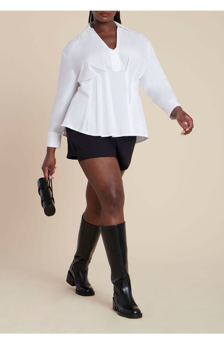 ELOQUII Pleated Poplin Blouse, Alternate, color, Optic White