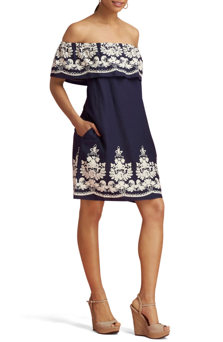 ECI Embroidered Off the Shoulder Dress, Main, color,