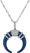 FZN Sterling Silver Cubic Zirconia Crescent Pendant Necklace
