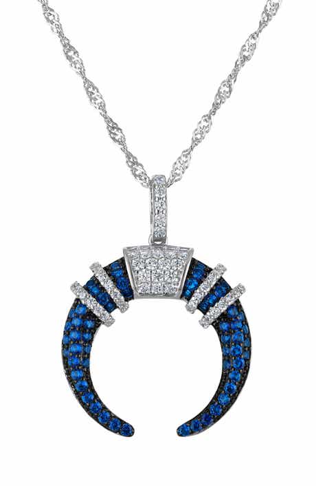 FZN Sterling Silver Cubic Zirconia Crescent Pendant Necklace