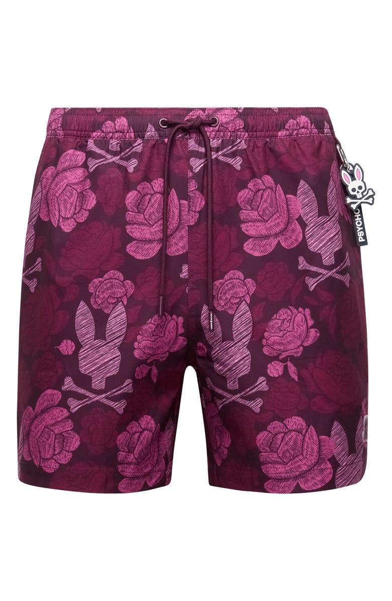 Psycho Bunny Rowen Print Swim Trunks, Alternate, color, Boysenberry