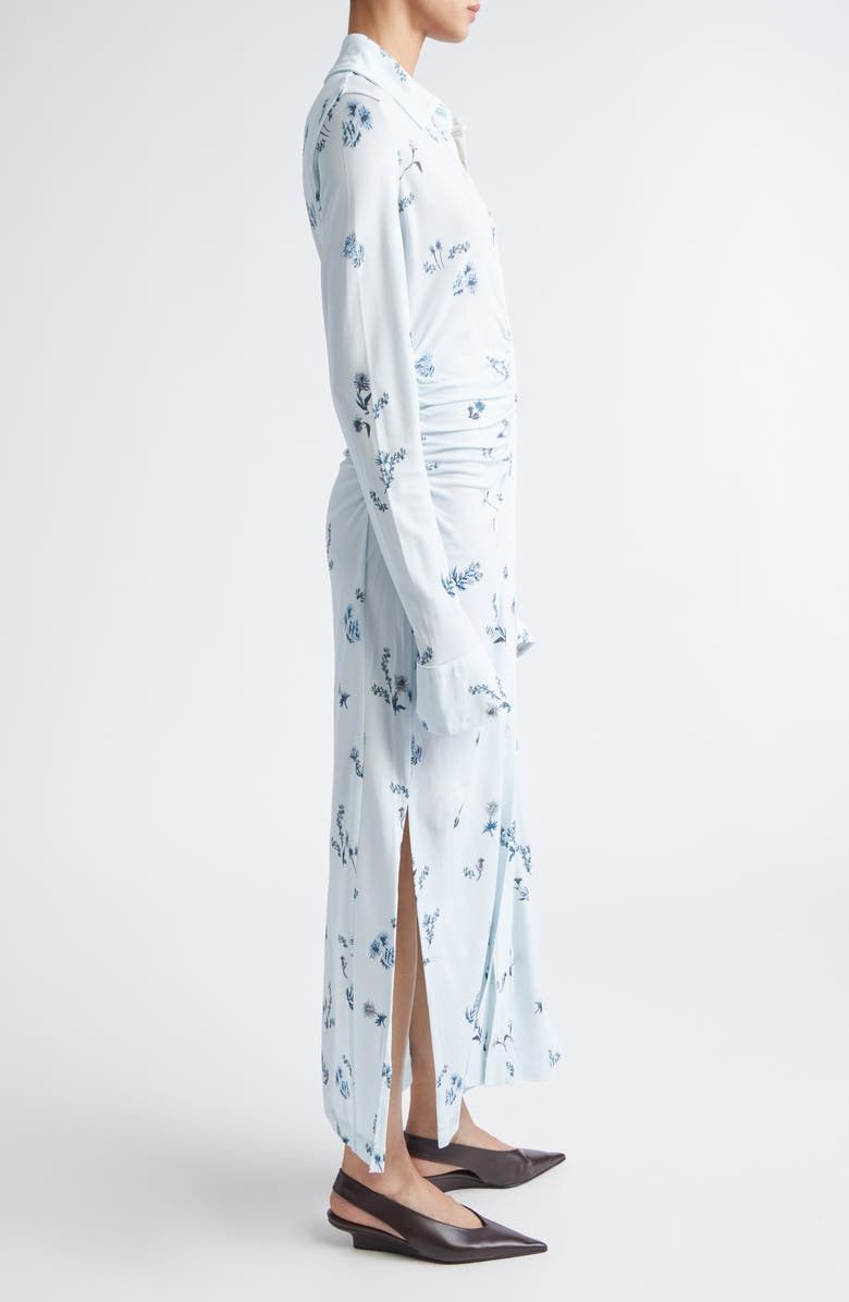 Altuzarra Claudia Floral Ruched Long Sleeve Jersey Shirtdress, Alternate, color, Danube Shibori Flower