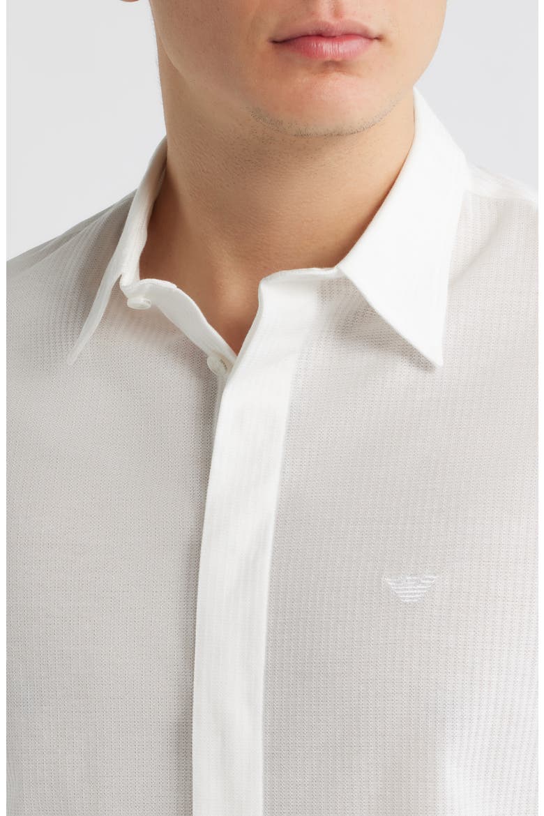 Textured Stripe Short Sleeve Knit Cotton Button-Up Shirt, Alternate, color, SOLID WHITE