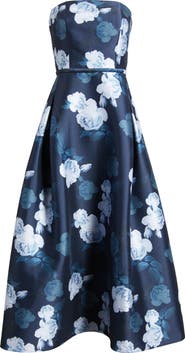 Sachin & Babi Shay Floral Strapless Stretch Mikado Cocktail Midi Dress