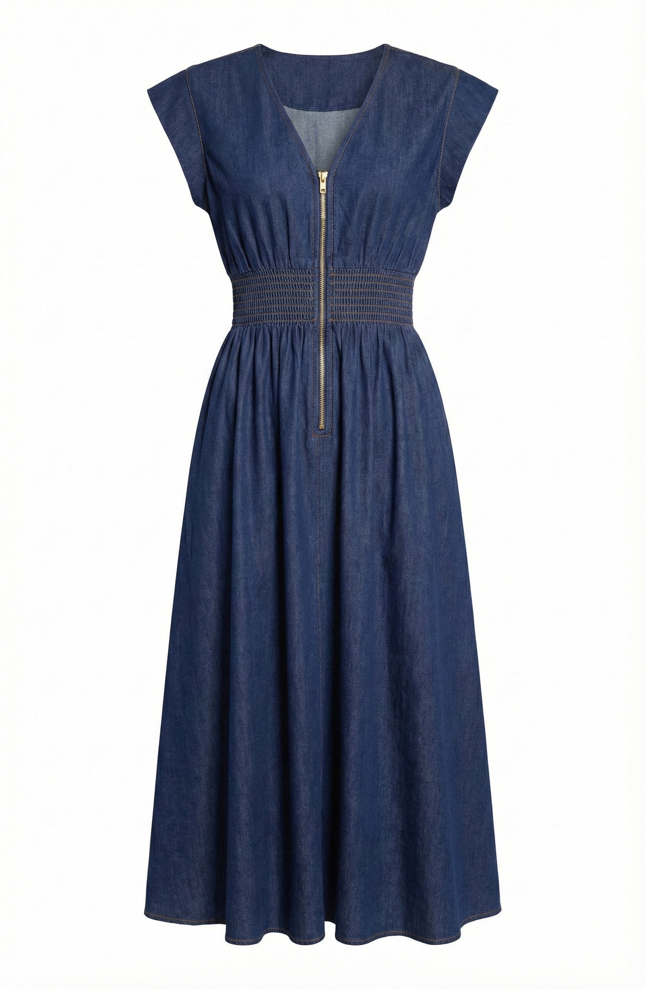 adelaide zip denim midi dress Zip Front Sleeveless Denim Midi Dress (Women)