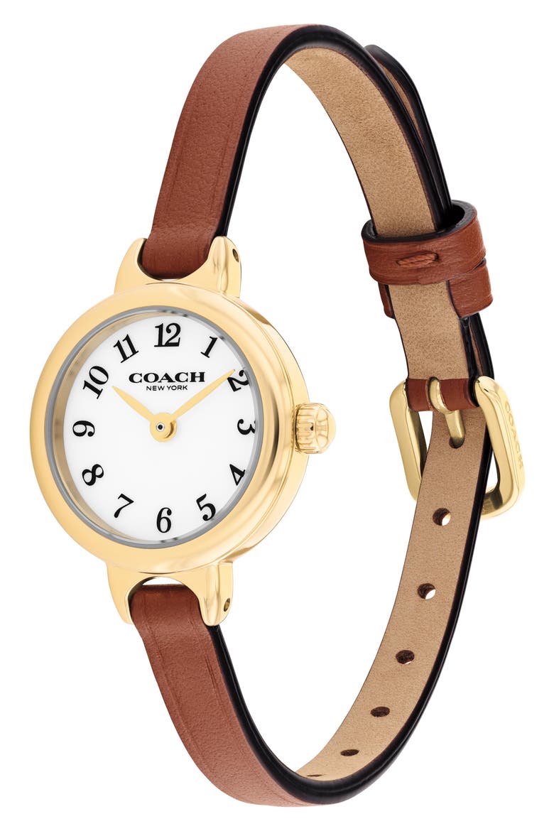 Iris Leather Strap Watch, 22.5mm, Alternate, color, SADDLE
