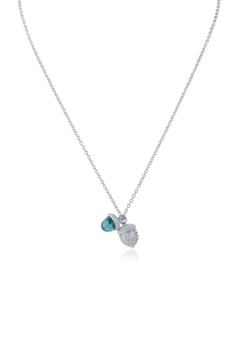 Pavé Cubic Zirconia Double Acorn Charm Necklace, Main, color, BLUE/ SILVER