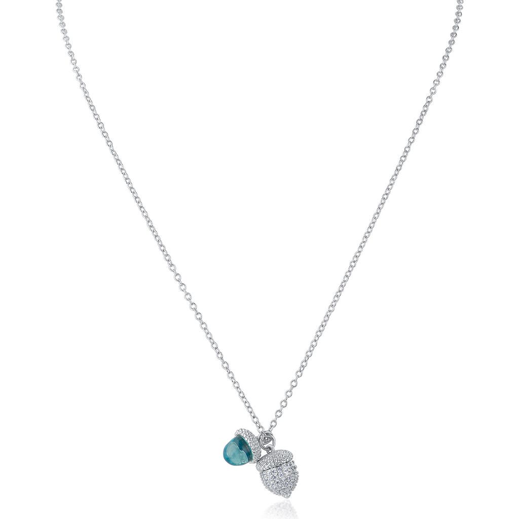 Cz By Kenneth Jay Lane Pavé Cubic Zirconia Double Acorn Charm Necklace In Blue/silver