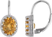 FZN Sterling Silver Oval Gemstone Drop Earrings