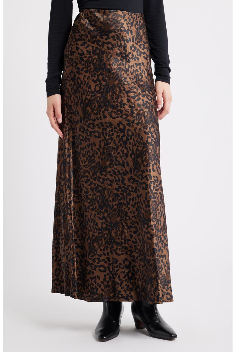 Romina Satin Maxi Skirt, Main, color, GINGER SPOTTED