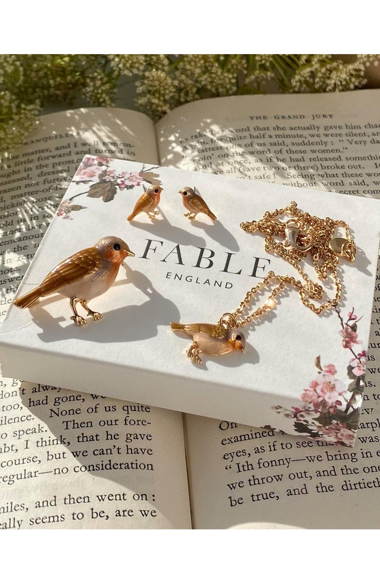 Fable England Enamel Robin Brooch, Alternate, color, Multi & Gold