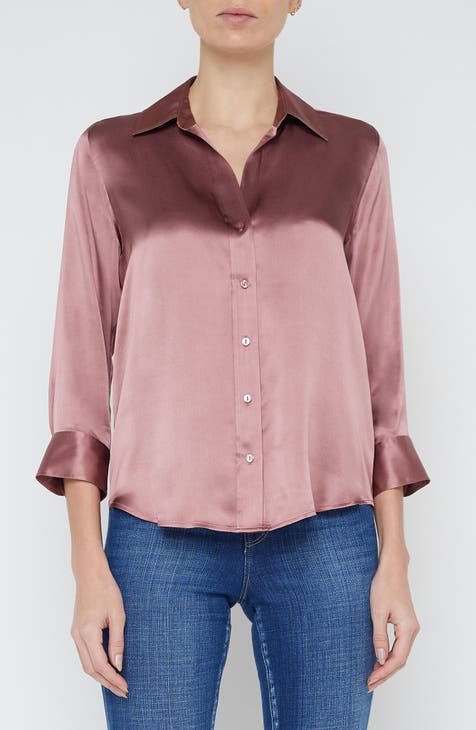 L’AGENCE Pink Silk Short Sleeve orders Blouse